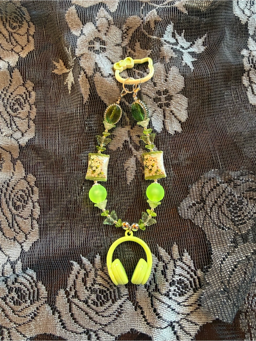 Green Beaded Headphone Charm Keychain
